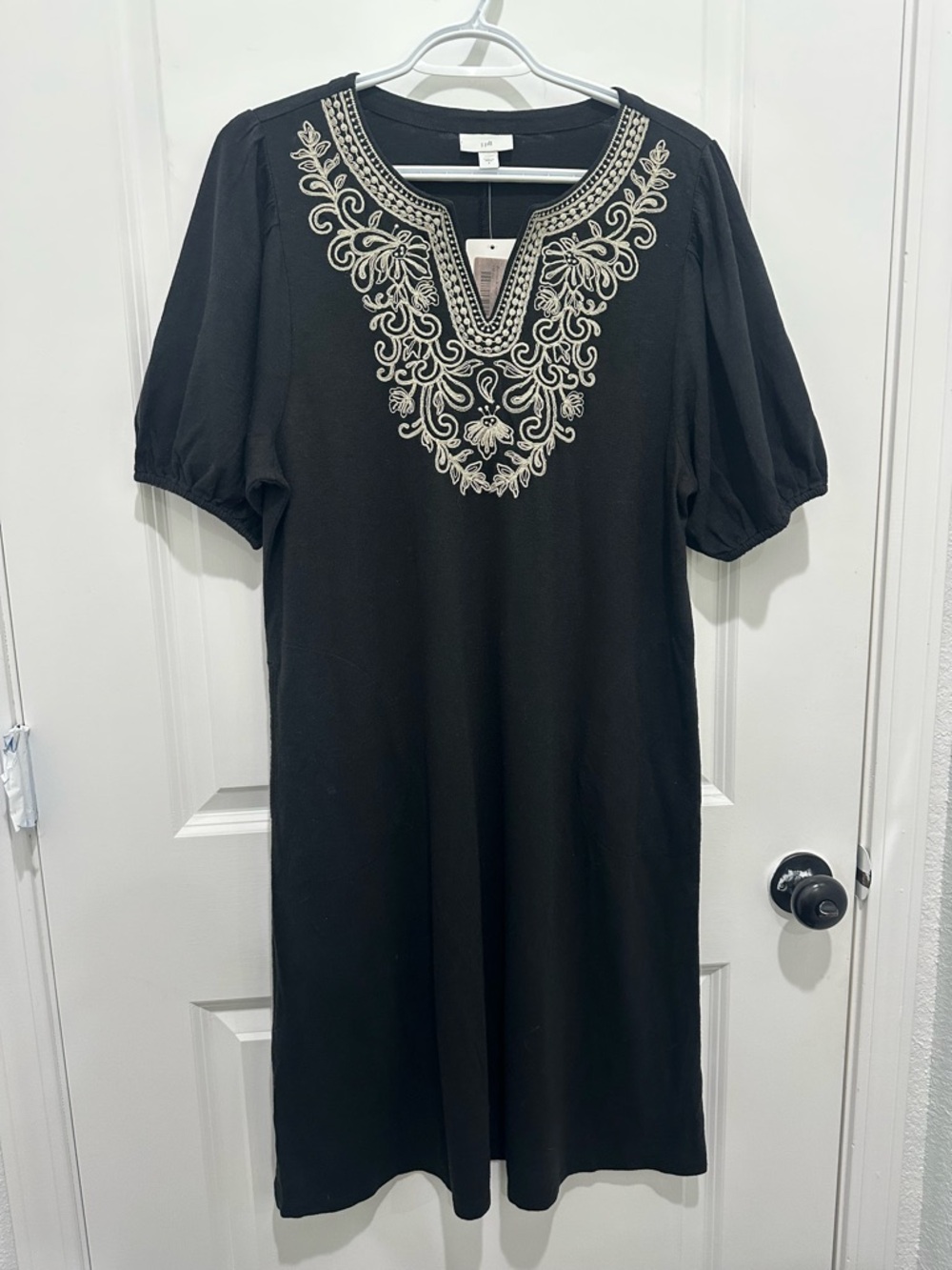 J. Jill Black Midi Dress with Cream Embroidered Yoke
